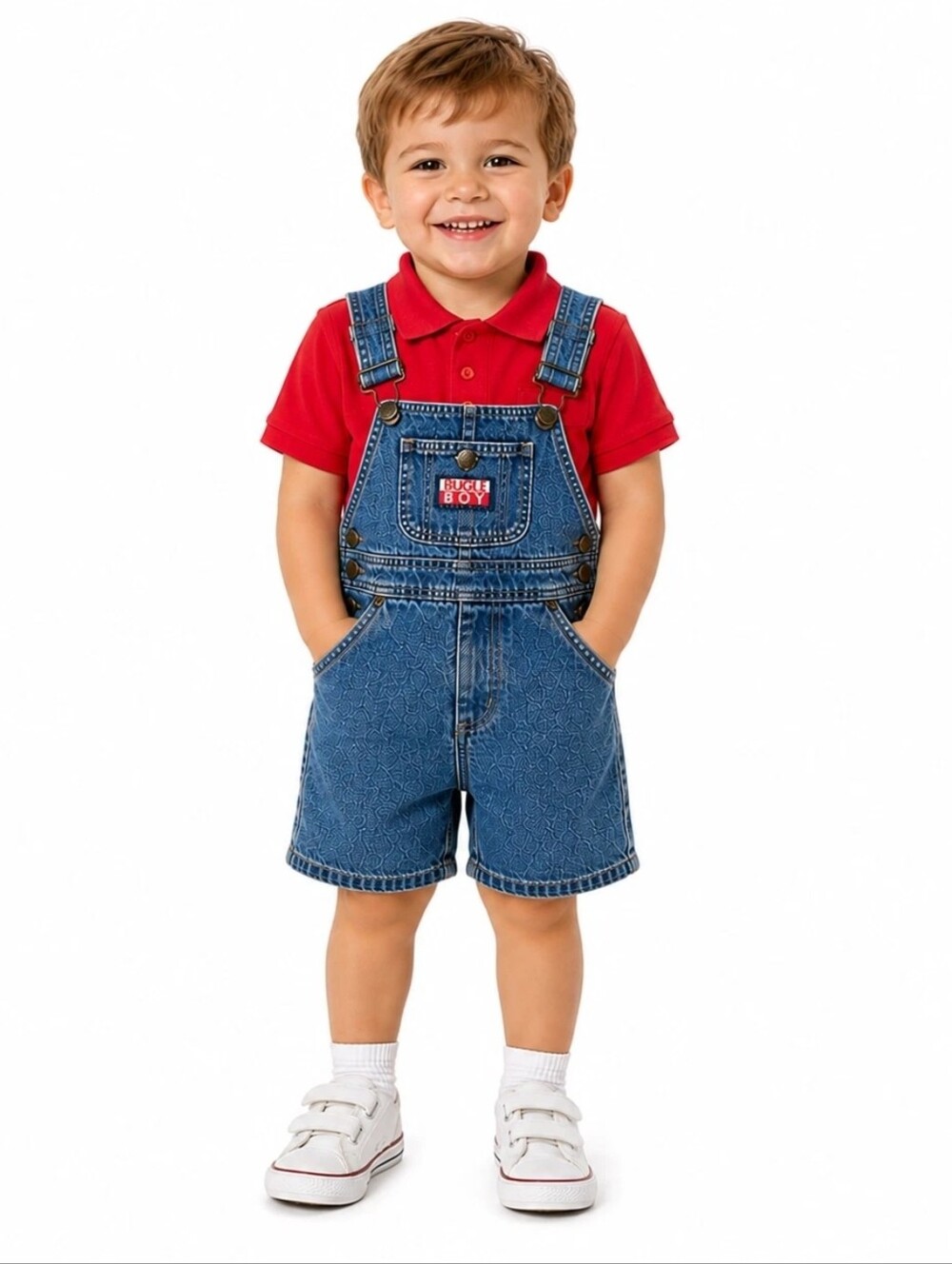 Vintage Bugle Boy Denim Overalls Red Polo Shirt Set 3T Blue‎ Red Embroidered NWT